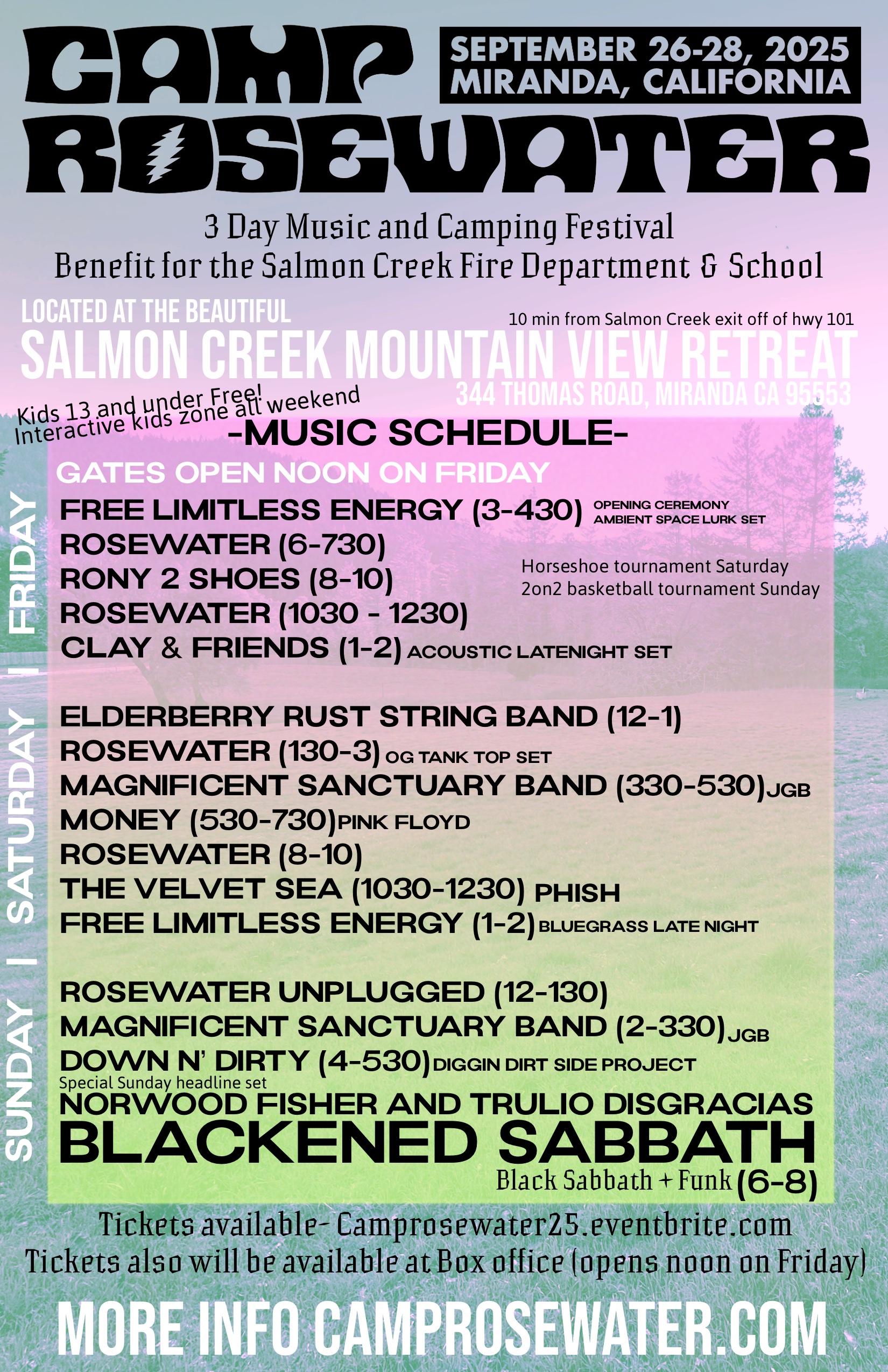 Camp Rosewater 2025 Complete Festival Schedule