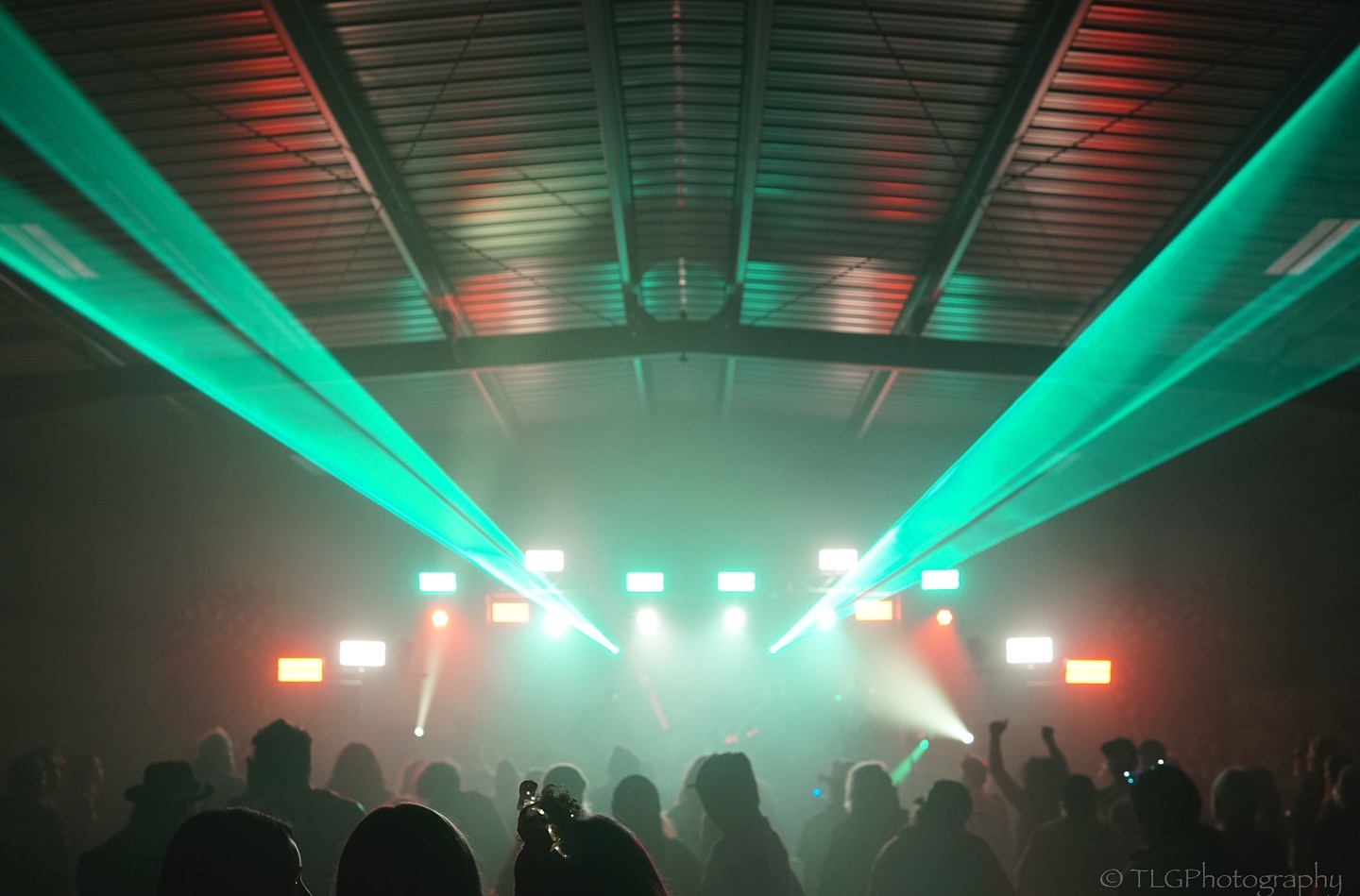 Green Laser Light Show with Crowd